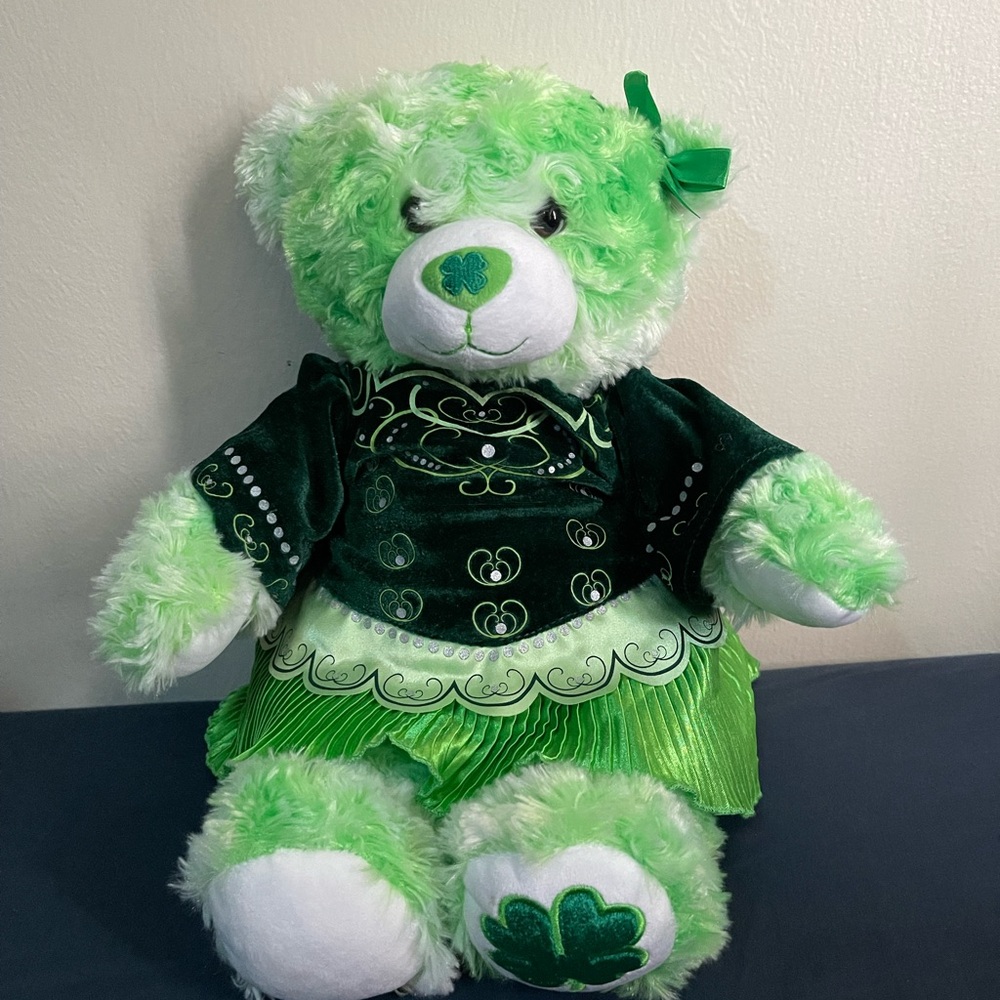 Build-A-Bear St Patty’s Day Teddy Bear wearing Green Dress